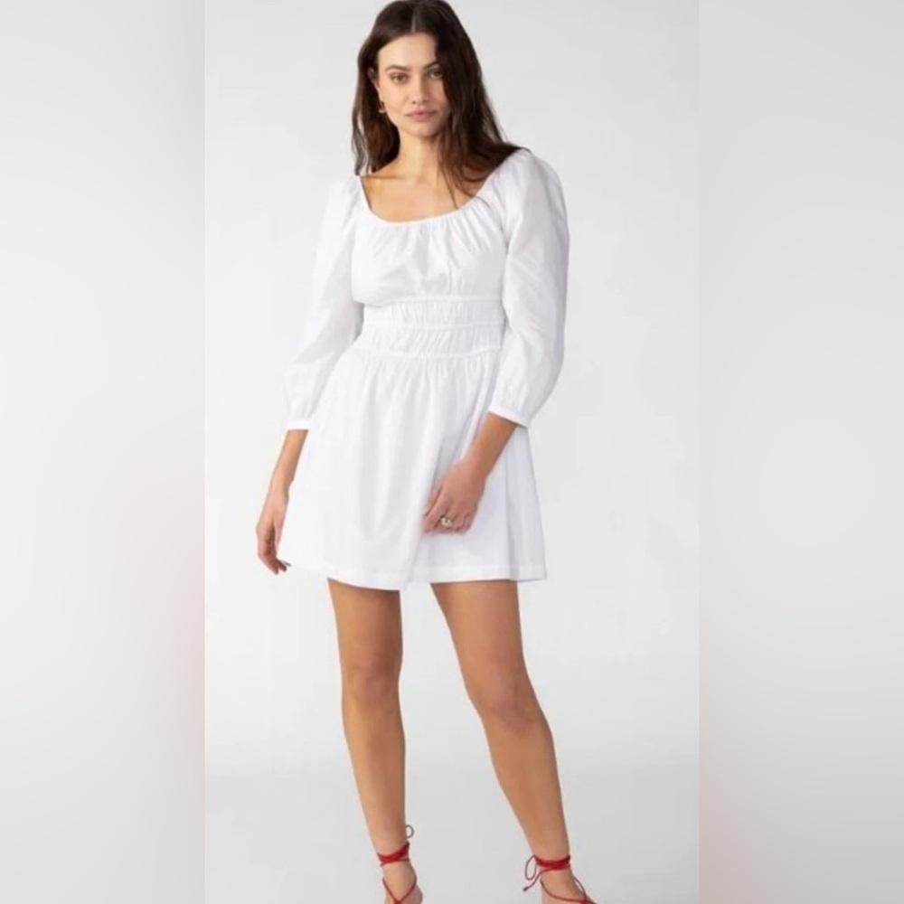 Sanctuary poplin cotton mini dress - white - NWT - SMALL, scoop neck, 3/4 sleeve